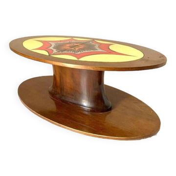 Vintage oval coffee table in solid walnut, Italy 1960s