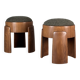 Sculptural pair of ash wood stools with dedar milano bouclé