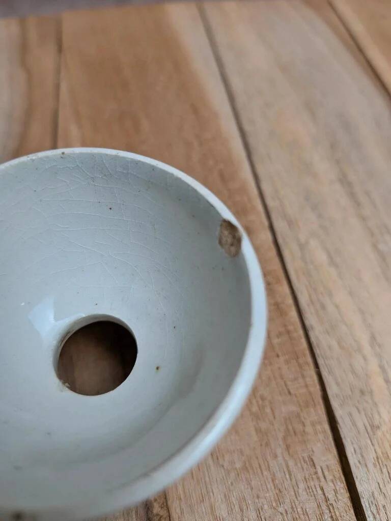Set of 2 antique egg cups in ironstone – Diabolo shape – Green diamond pattern