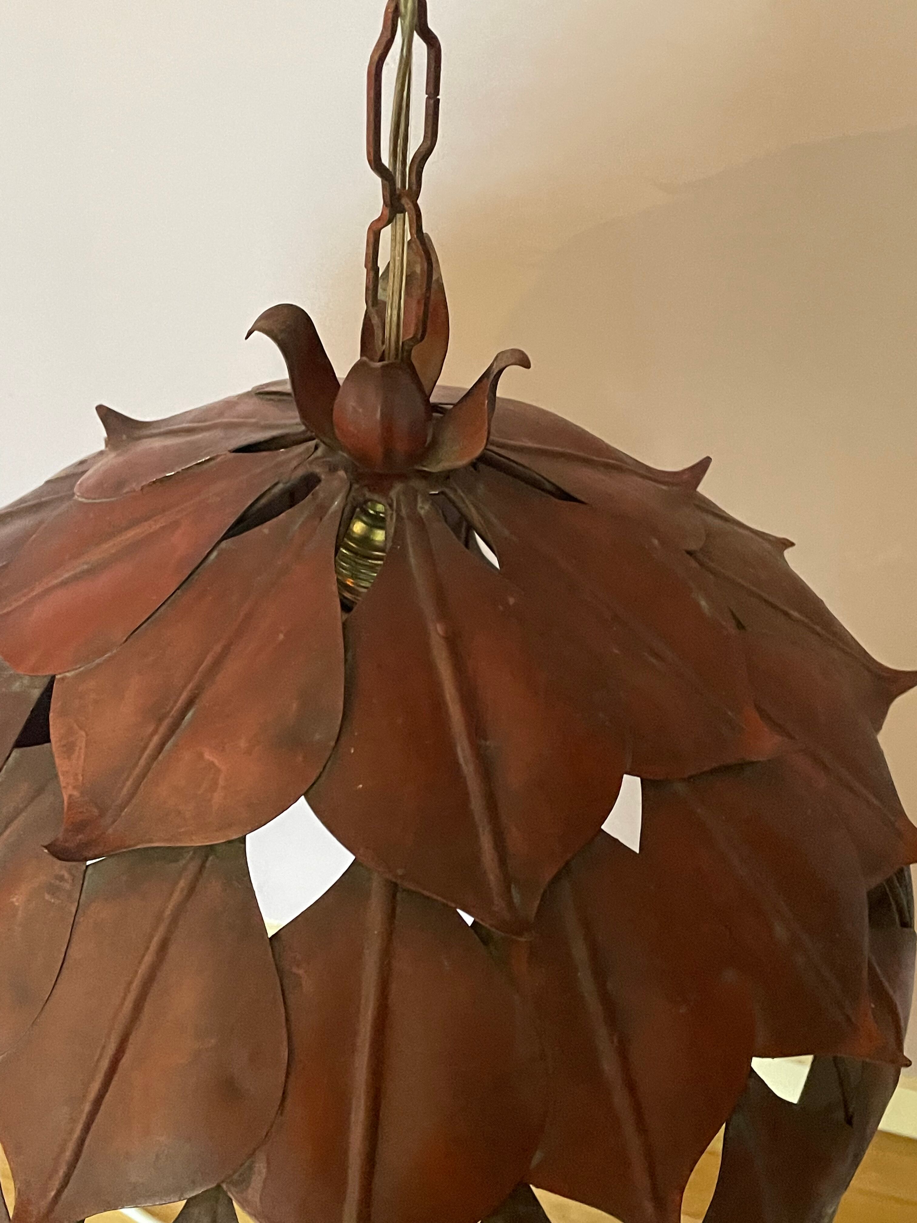 1970s metal chandelier Hans Kogl leaf patterns