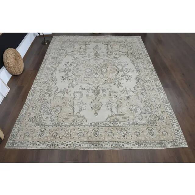1970s Vintage Persian Handmade Wool Cotton Brown Beige Area Rug 289x381