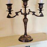 Antique candelabra with 3 arms in patinated bronze