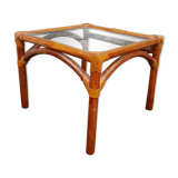 Vintage smoked glass wicker tray coffee table