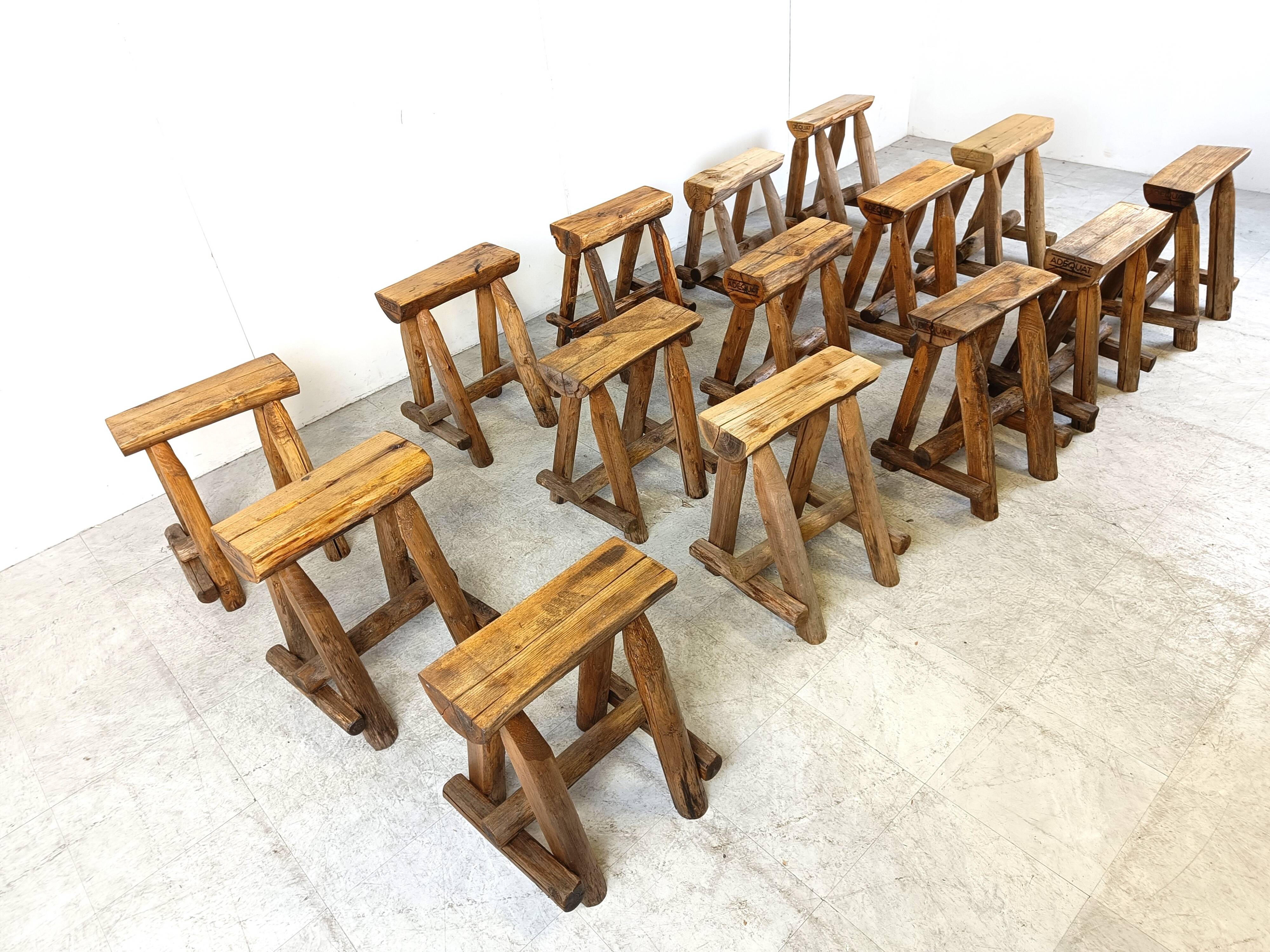 Vintage oak stools, 1970