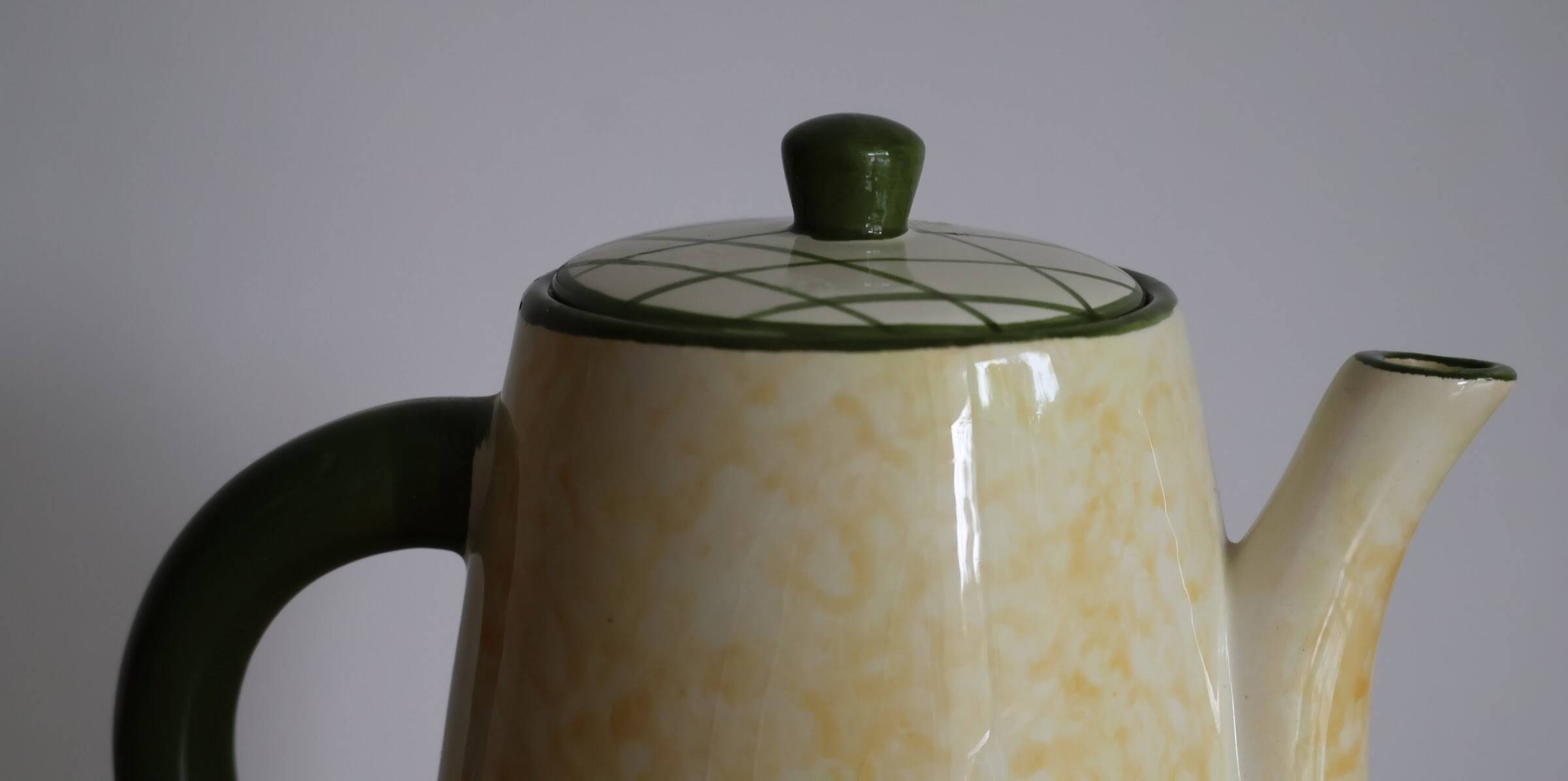 Vintage yellow and green ceramic coffee pot