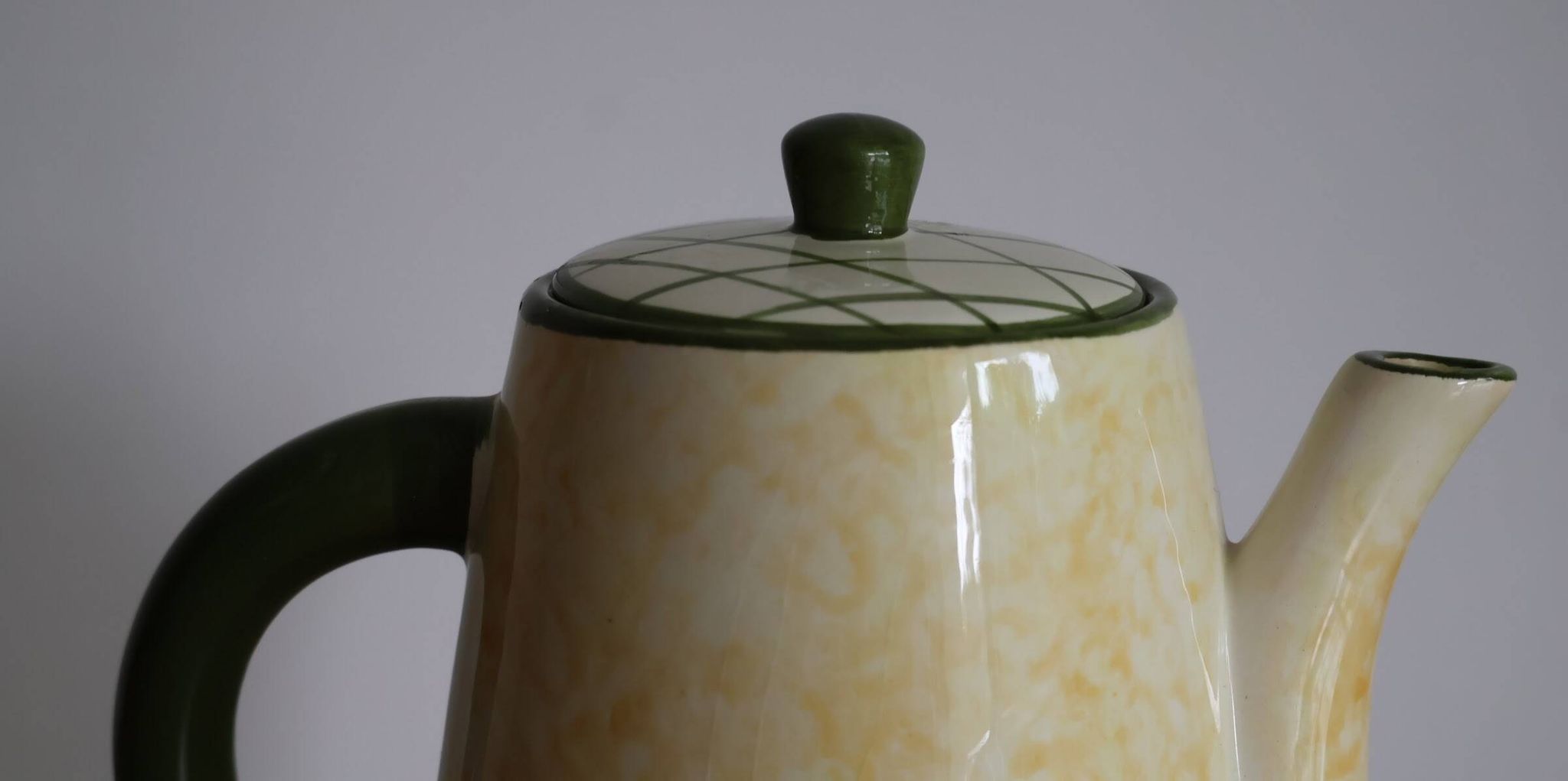 Vintage yellow and green ceramic coffee pot