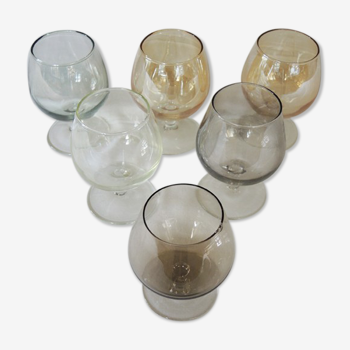 6 Old Cognac Glasses in Colored Glass