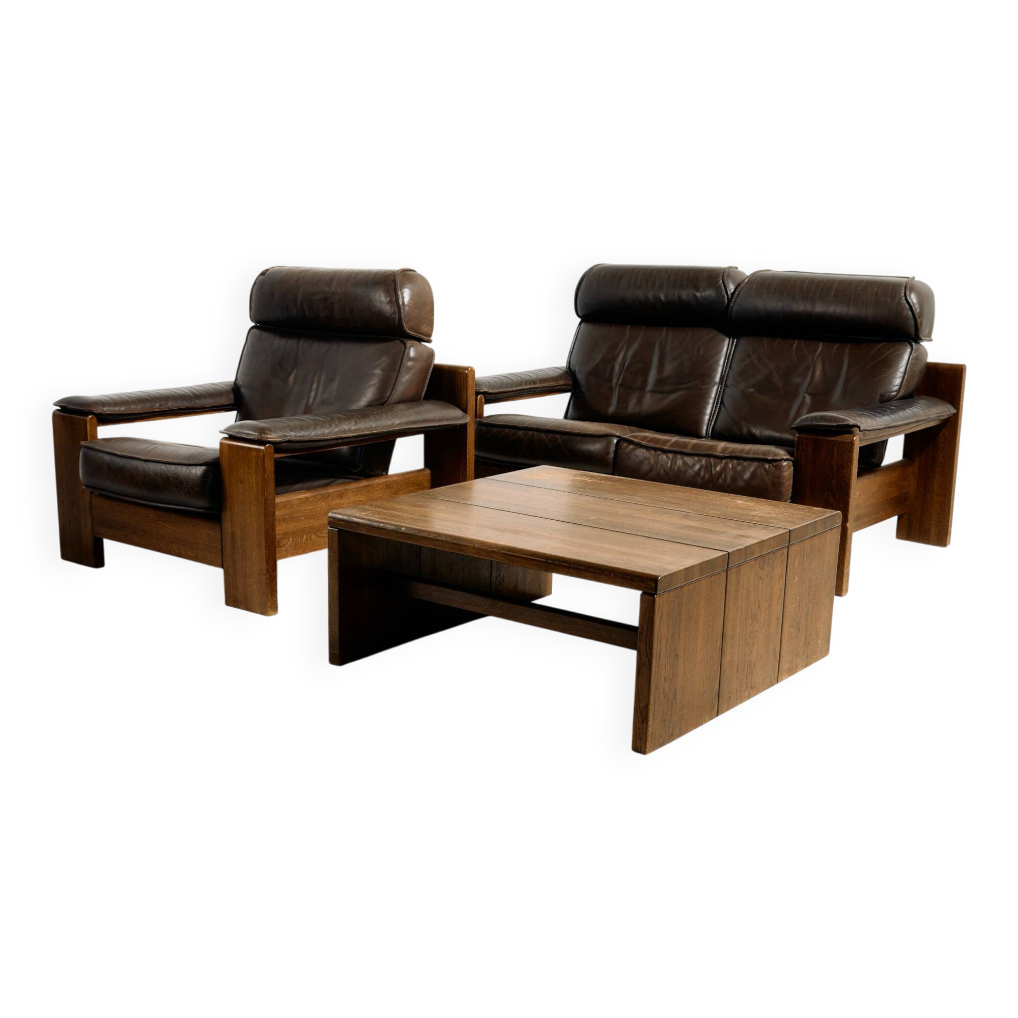 Leather sofa set model 757 by Harry de Groot for Leolux, set of 3.