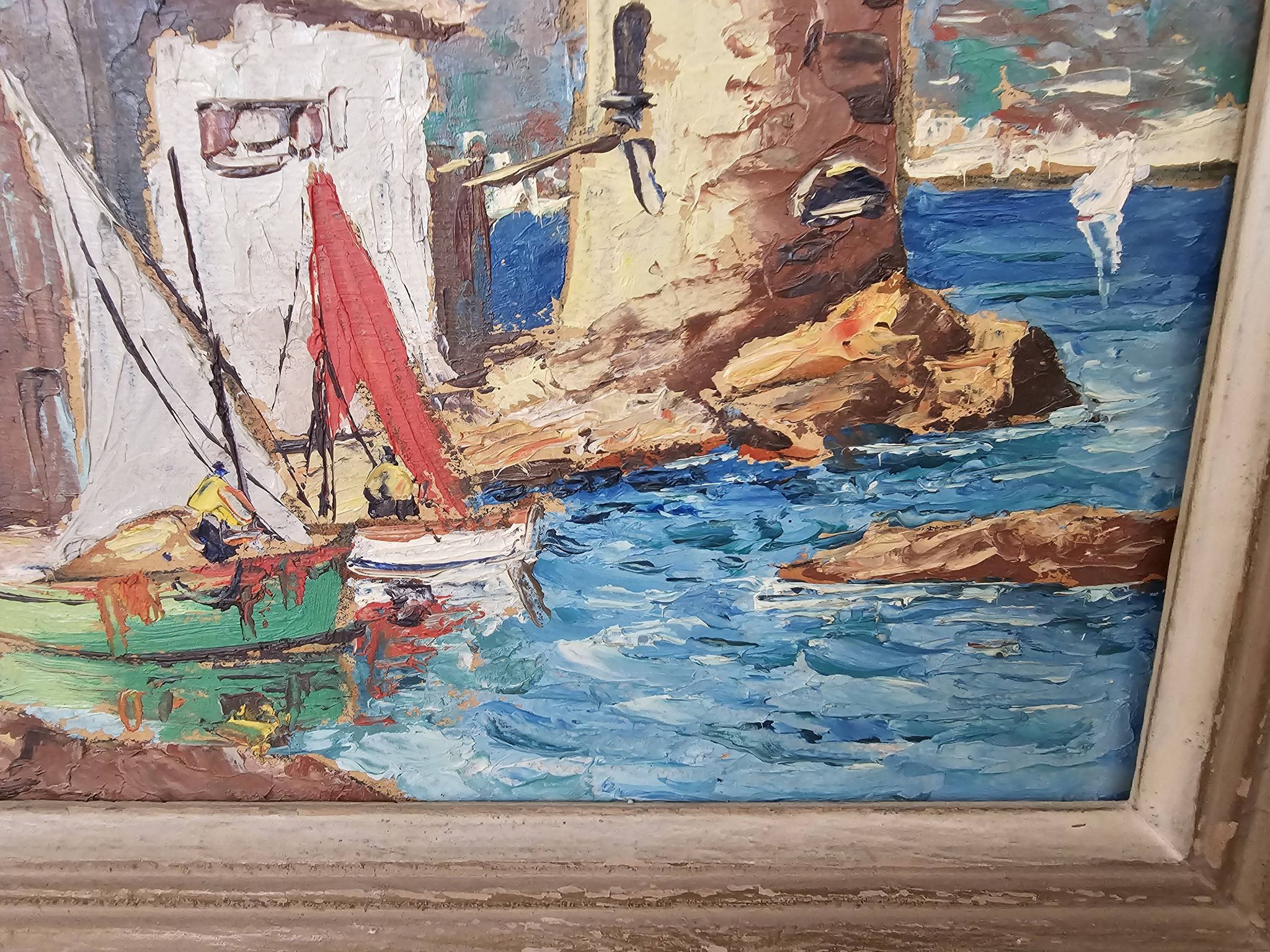 Oil Painting on Cardboard Saint Tropez - La Ponche signed Louis Millet - 60's