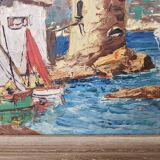 Oil Painting on Cardboard Saint Tropez - La Ponche signed Louis Millet - 60's
