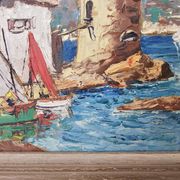 Oil Painting on Cardboard Saint Tropez - La Ponche signed Louis Millet - 60's
