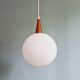 Scandinavian teak and white satin glass pendant light, 1960s