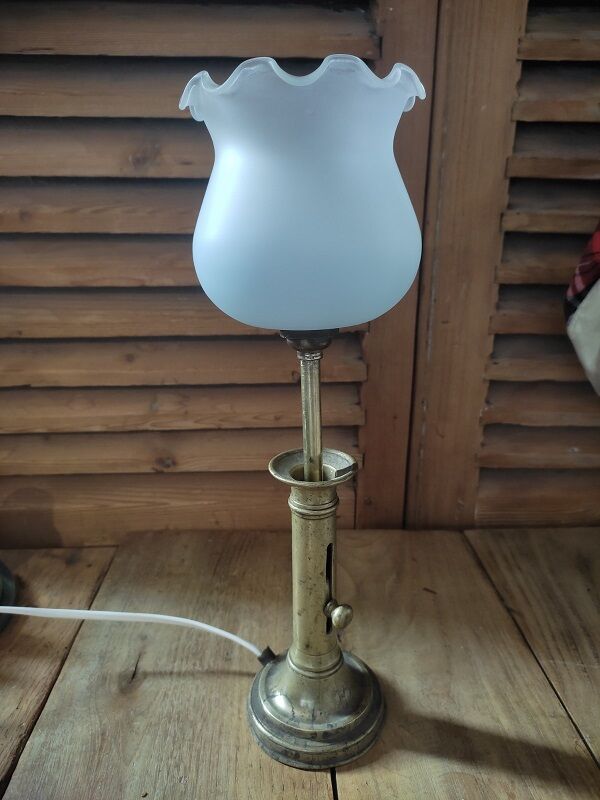 Lamp candlestick brass Tulip frosted glass bluish dp 1222101