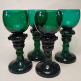 Antique Green Glass Tall Roemer Set of 4