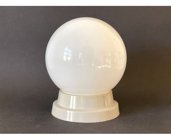 Vintage glass ceiling lamp, gray & white, Space Age