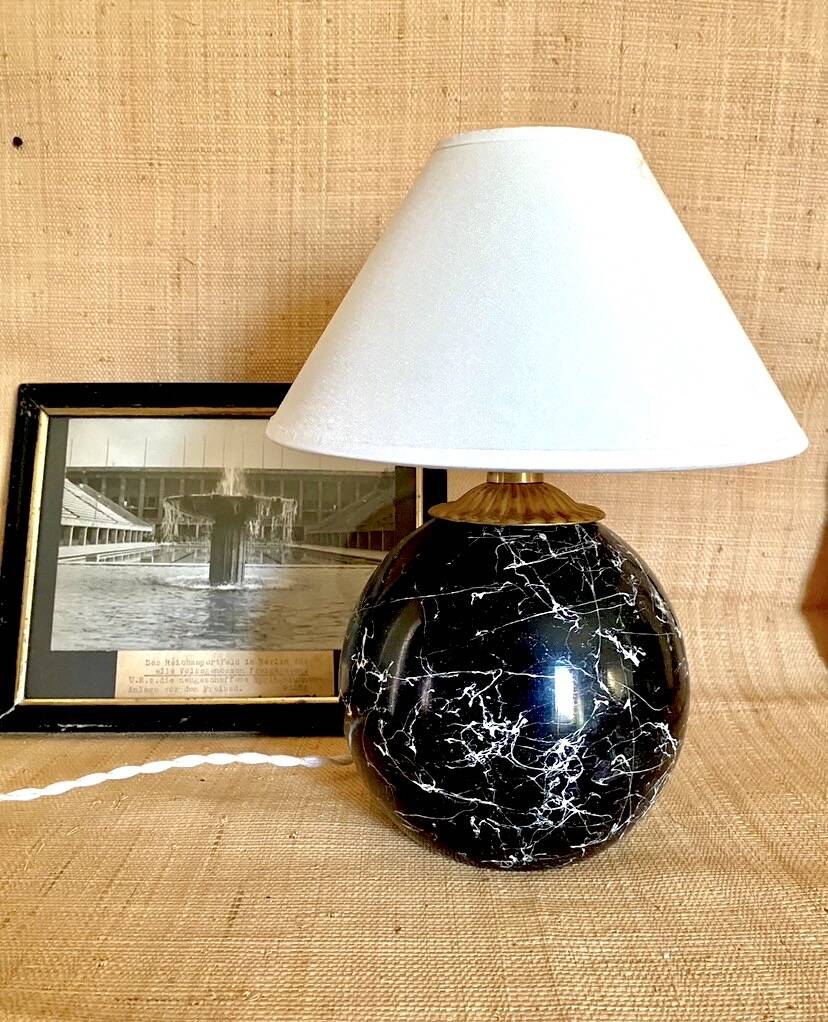 Wood trompe-l'œil lamp, 2 m fabric cable, cotton shade