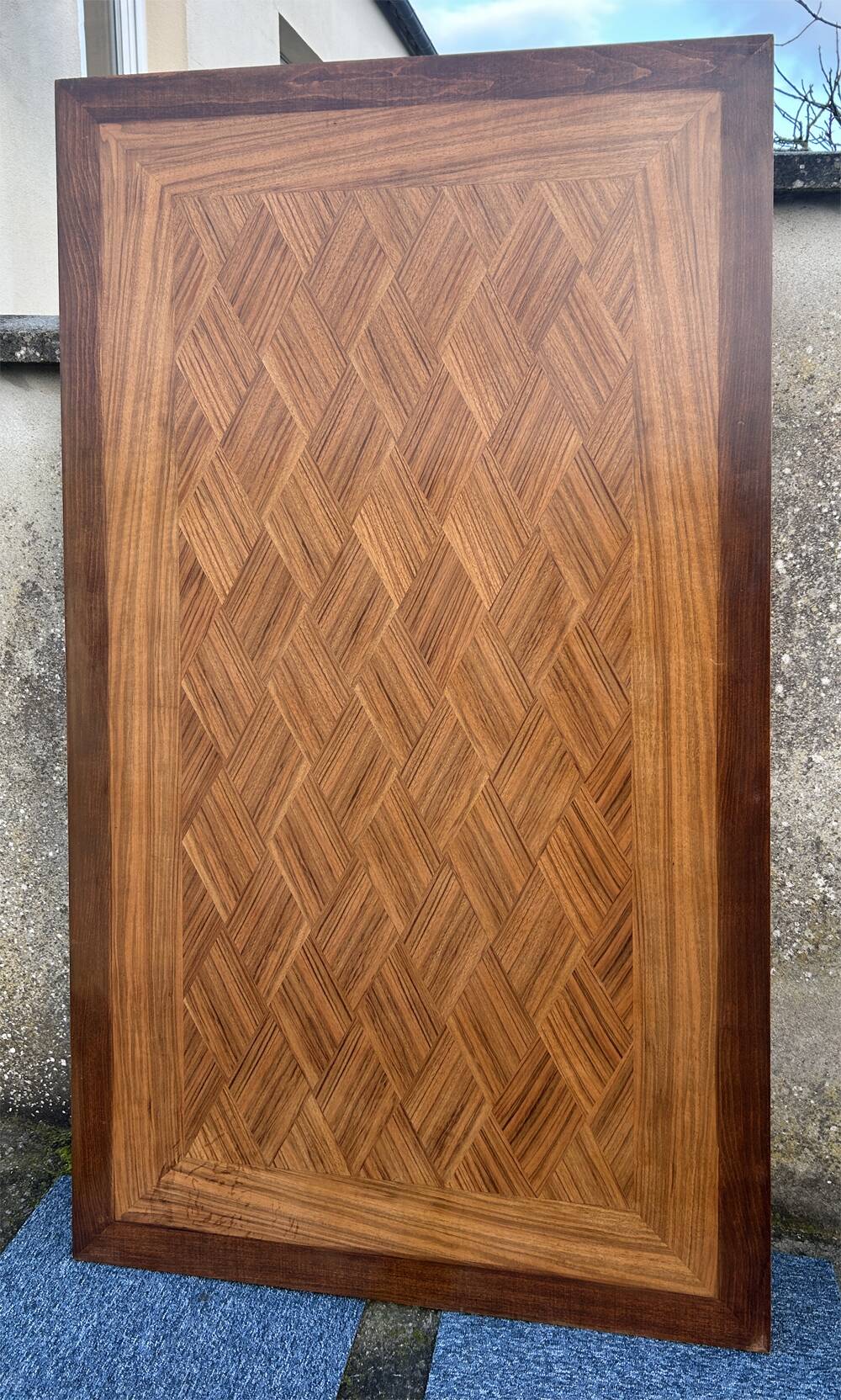 Large extendable table, marquetry, oak, vintage, 1950s