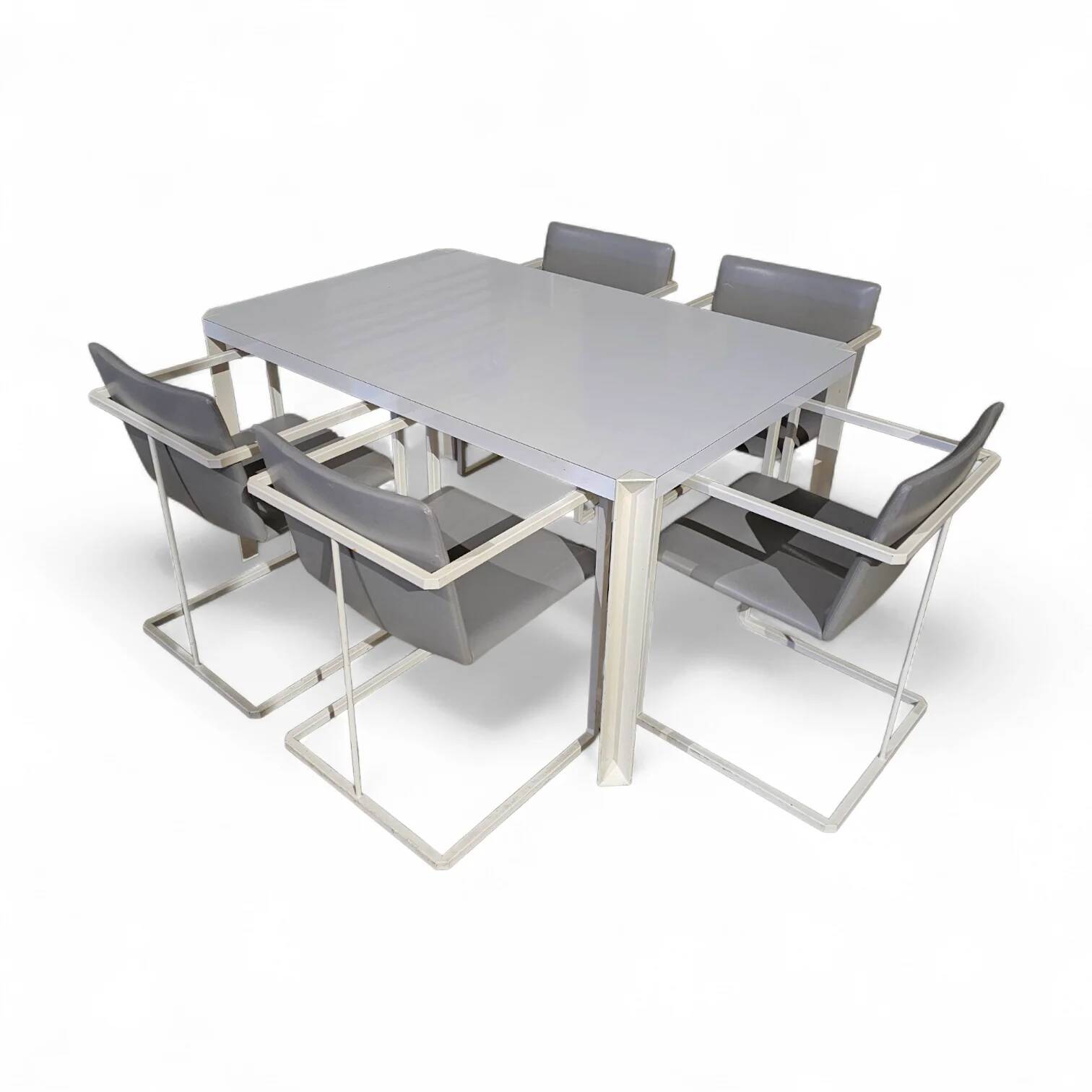 4 x Pierre Mazairac & Karel Boonzaaijer, Hennie de Jong int, grey fabric, white steel, 1970s