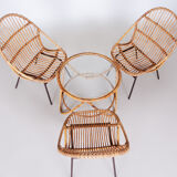 Art Deco Rattan Seating Set Designed by Alna Fuchs, Chairs and Table, Czechia, 1940s