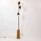 Large 3-light floor lamp in metal, brass and solid wood, 197cm.