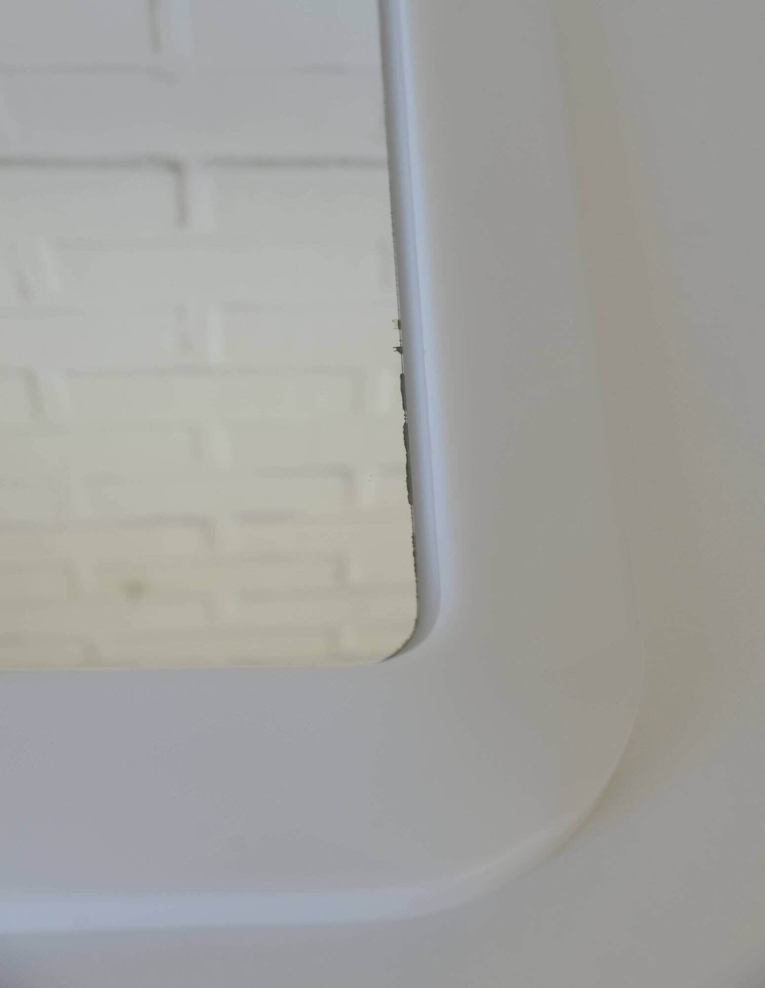 Square Wall Mirror With Shelf / Vintage White Plastic Space Age 1970