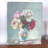 Painting oil on canvas bouquet of flowers signed b. rabel