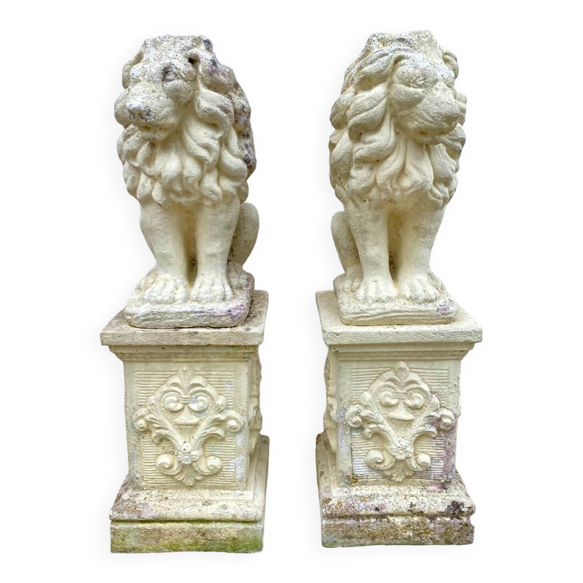 Pair of lion garden statues