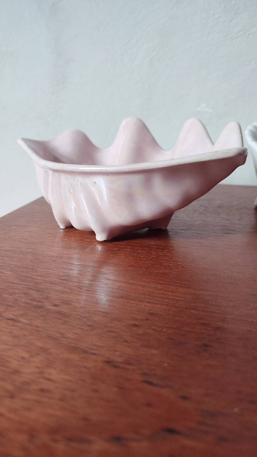 Duo of ceramic shell-shaped storage compartments