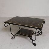 Table basse vintage avec 2 plateaux en verre avec impression des années 50