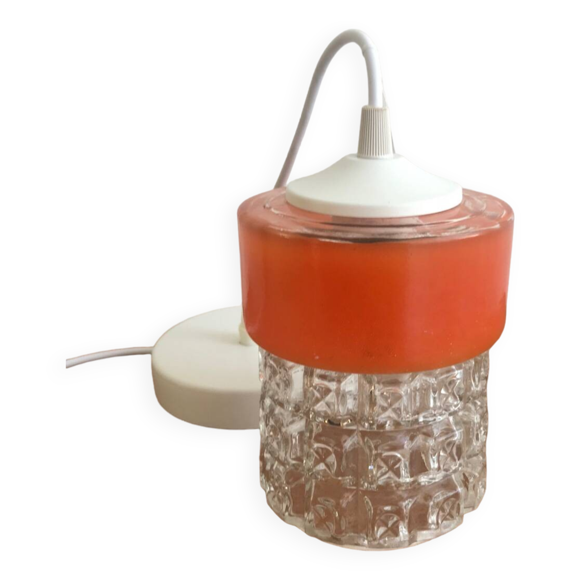 Vintage Glass Globe Pendant 70' Orange Band Electrical System New