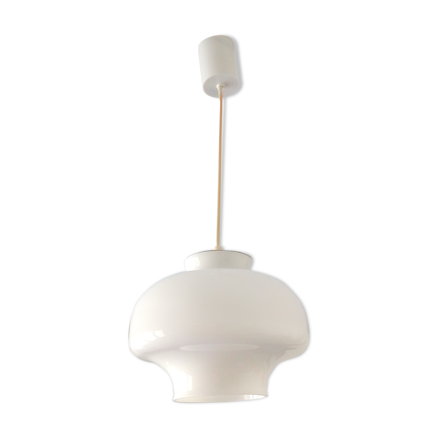 Suspension champignon vintage globe opaline blanche années 70