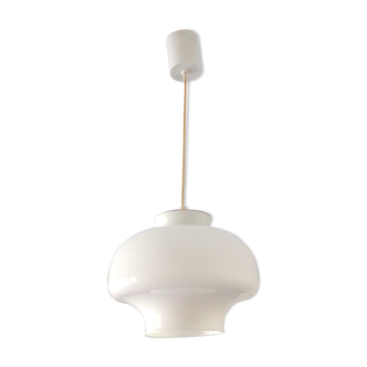 Suspension champignon vintage globe opaline blanche années 70