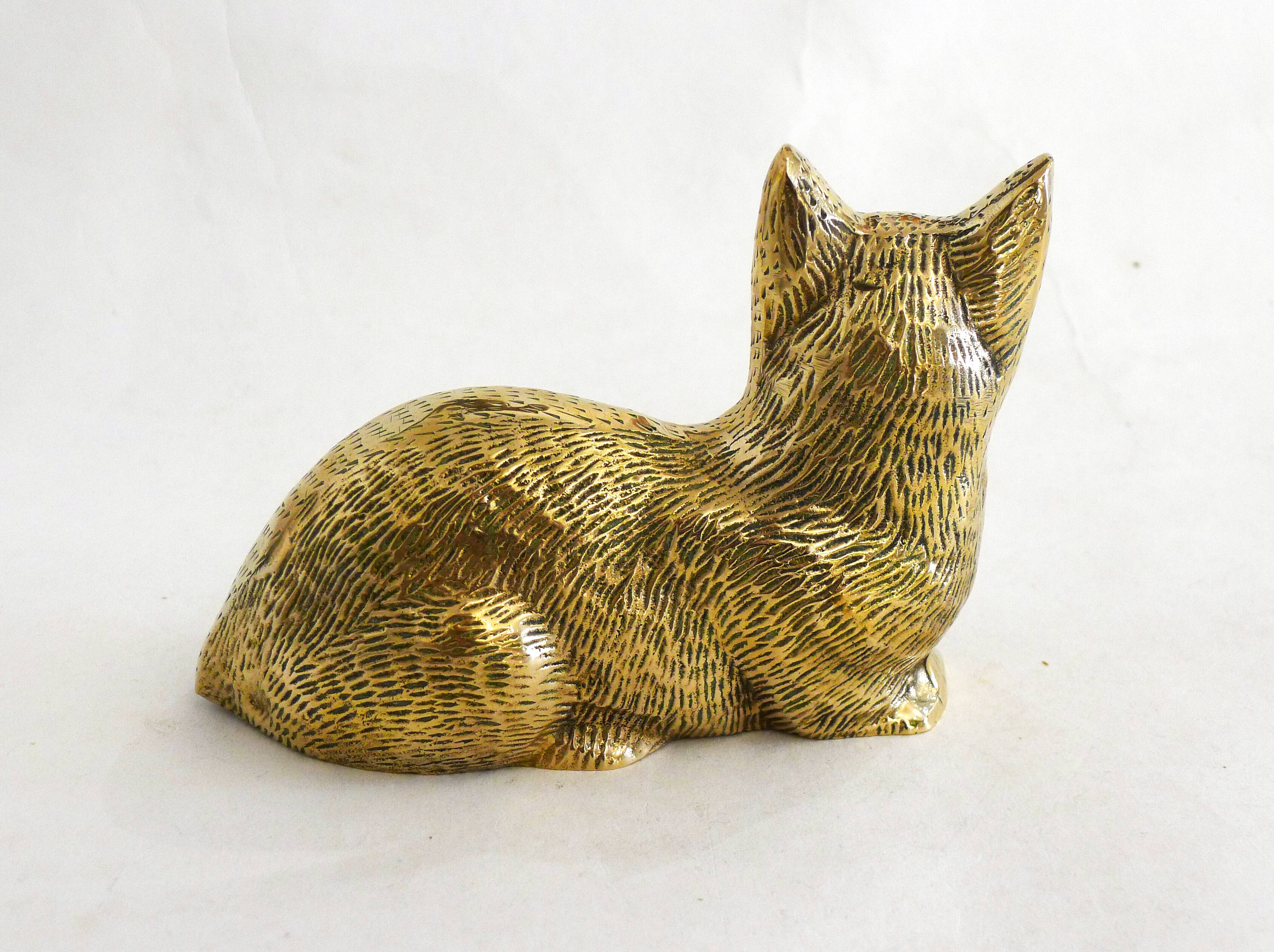 Brass Cat Figurine Sculpture