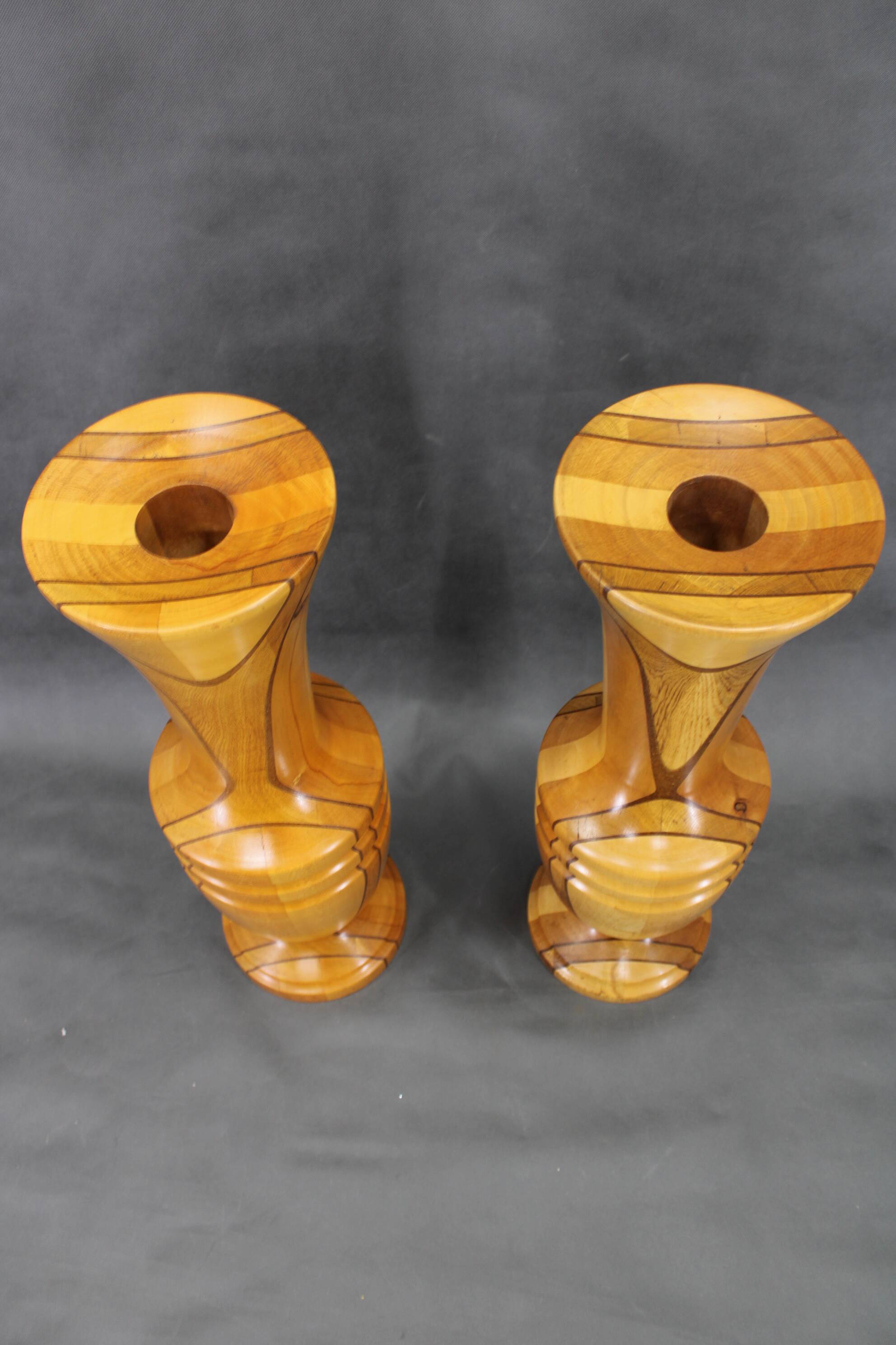 Pair of large Czechoslovakian wooden vases, mixed woods, 1960s