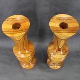 Pair of large Czechoslovakian wooden vases, mixed woods, 1960s