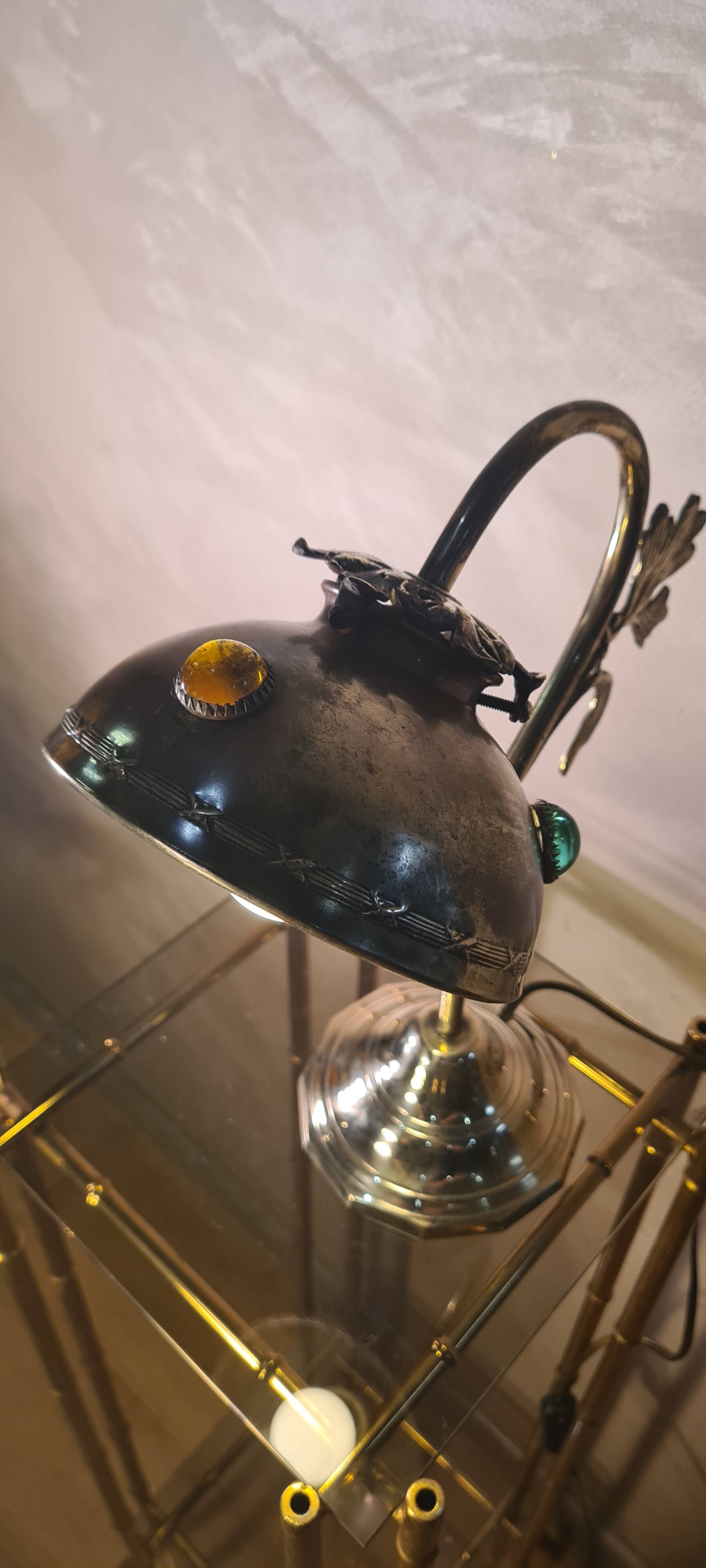 brass lamp with cabochons 1900 a20 electricity check h 34x27