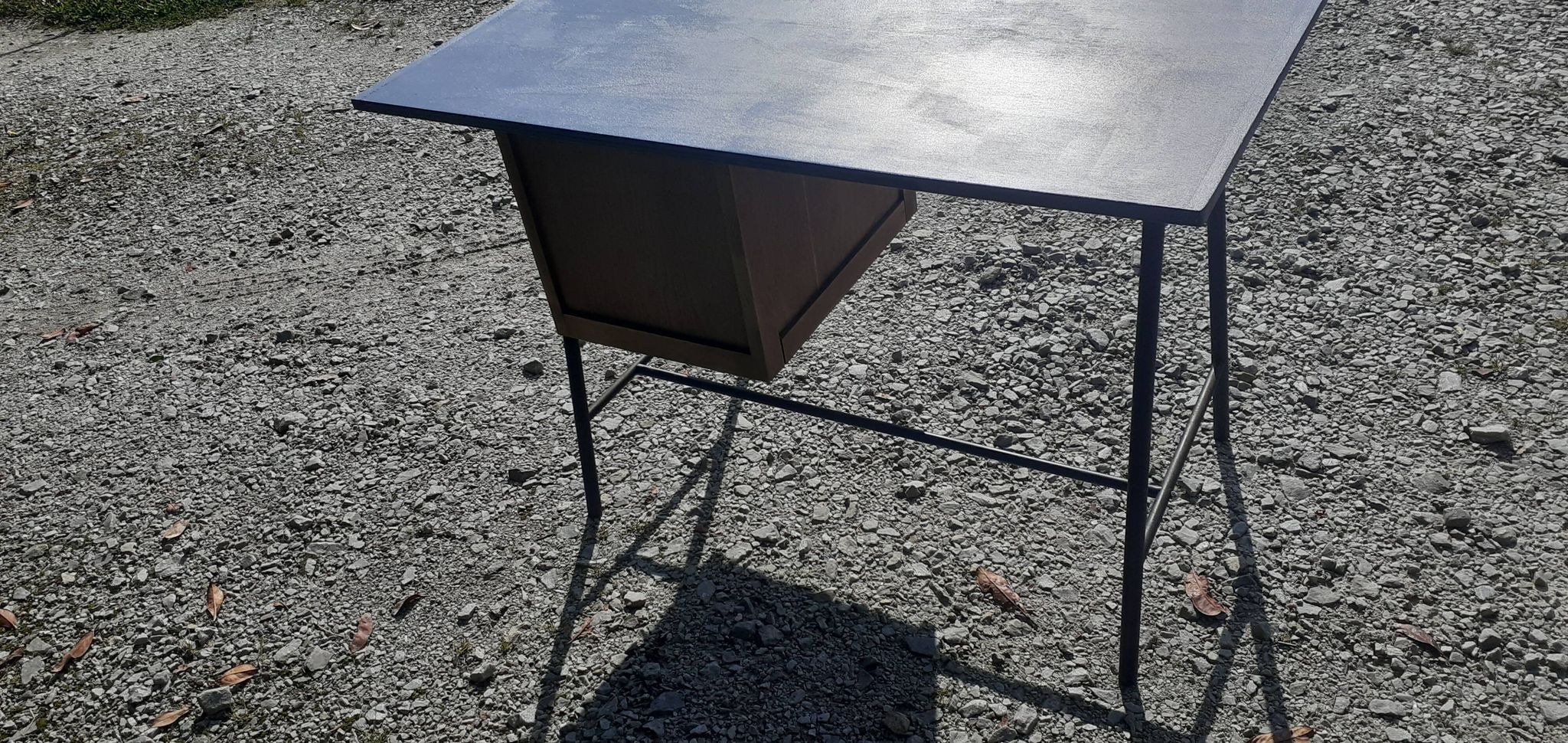 Desk 3 drawers wood and black metal year 50 vintage