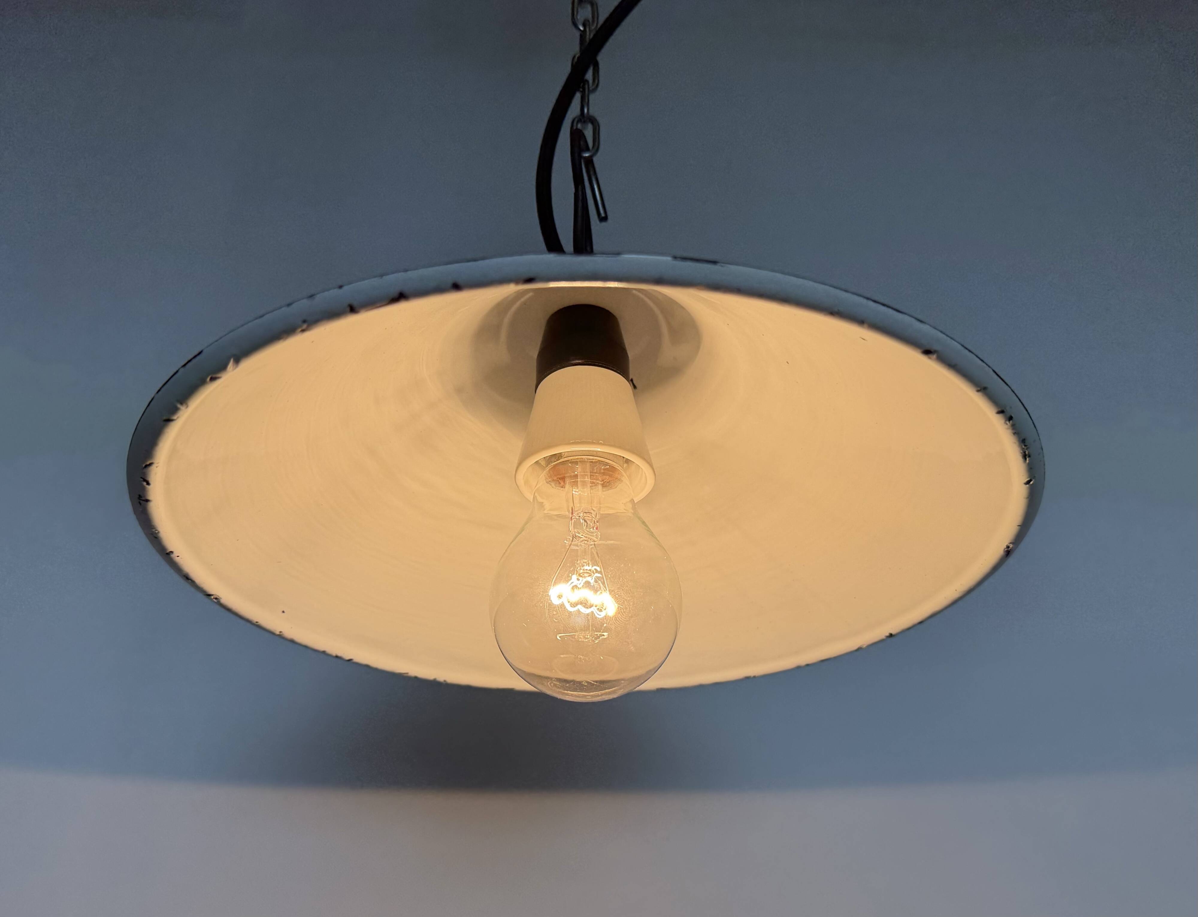 Industrial British Green Enamel Factory Pendant Lamp, 1950s