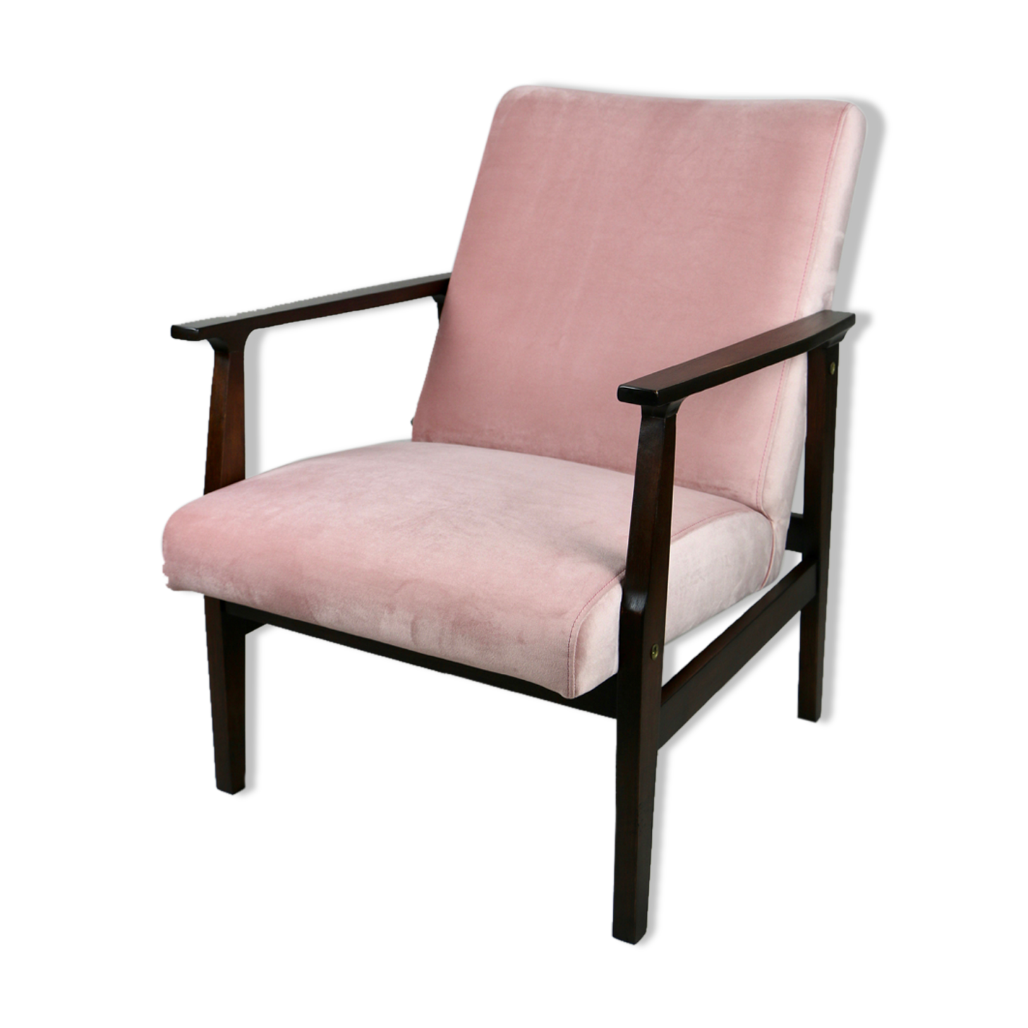 Fauteuil en velours rose années 1970