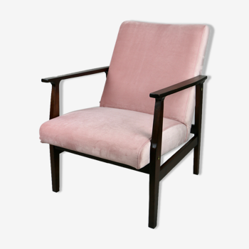 Fauteuil en velours rose années 1970