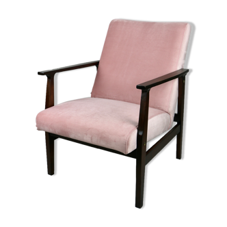 Fauteuil en velours rose années 1970