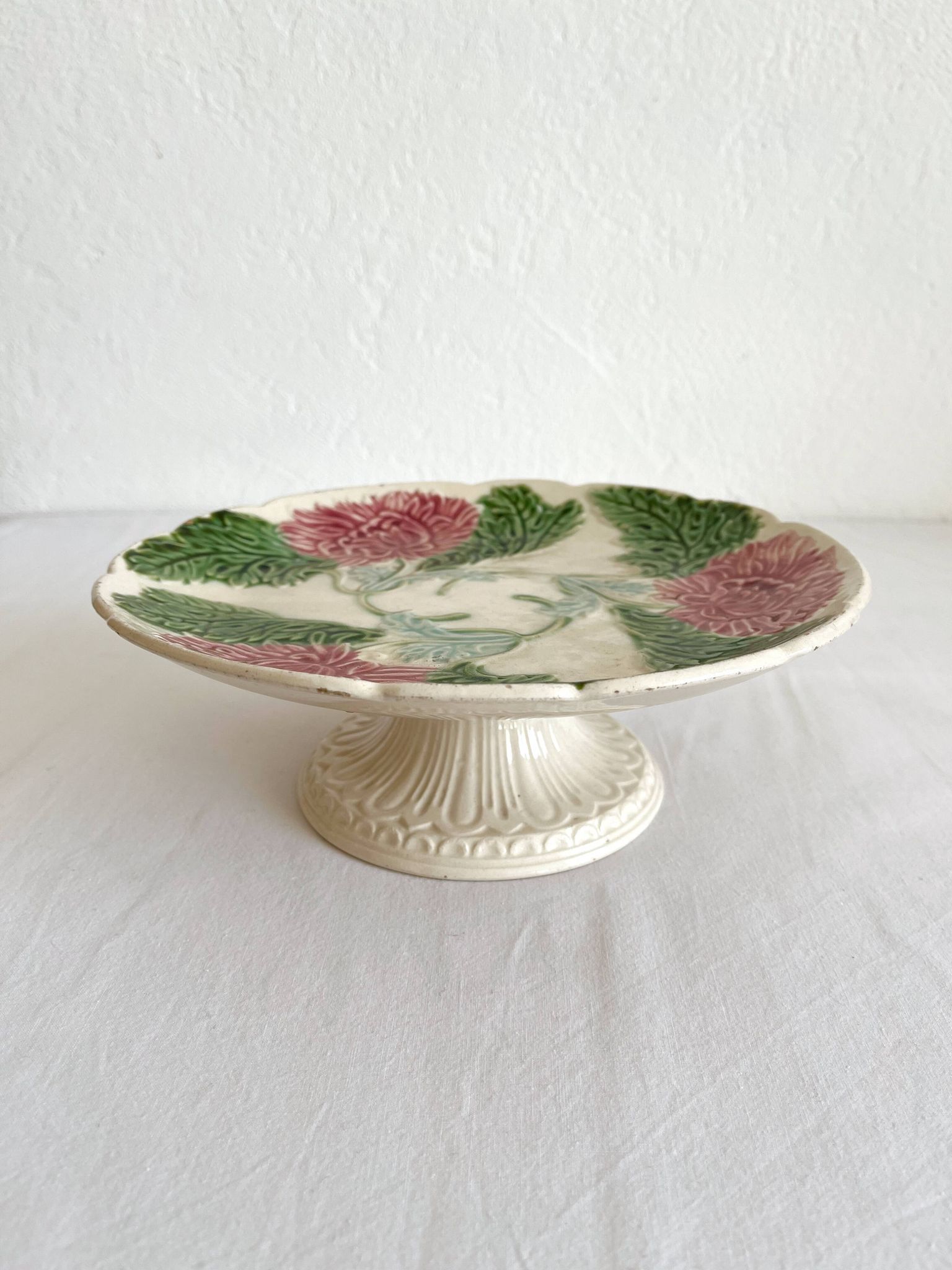 Antique compotier in slip decoration of chrysanthemums Onnaing late nineteenth