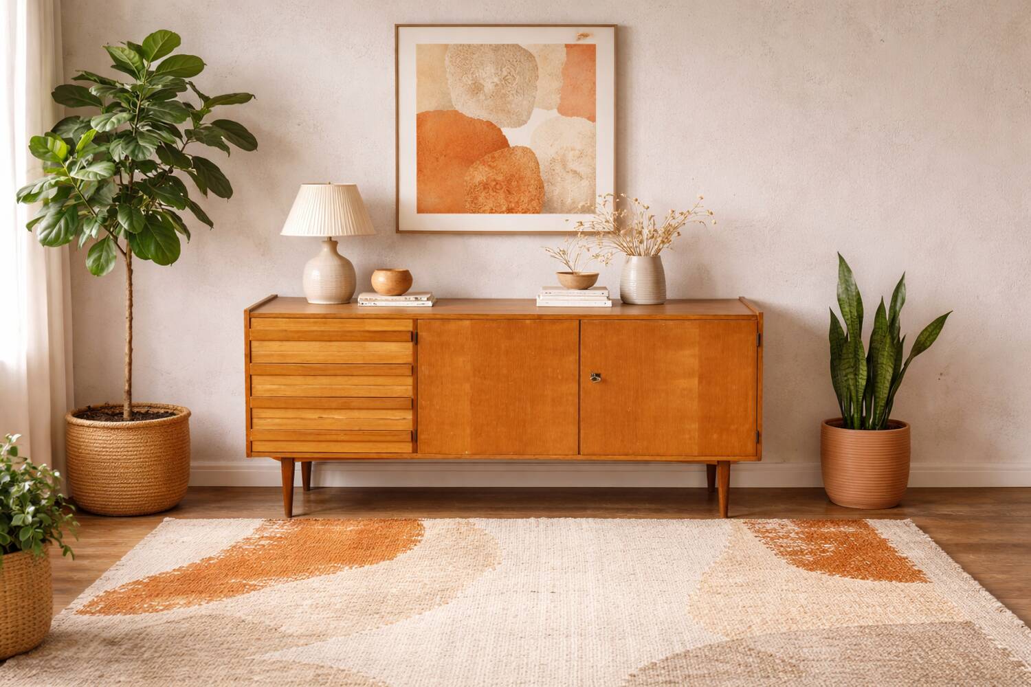 Vintage enfilade from the 1960s, 150 cm long, with 2 doors and 4 drawers.