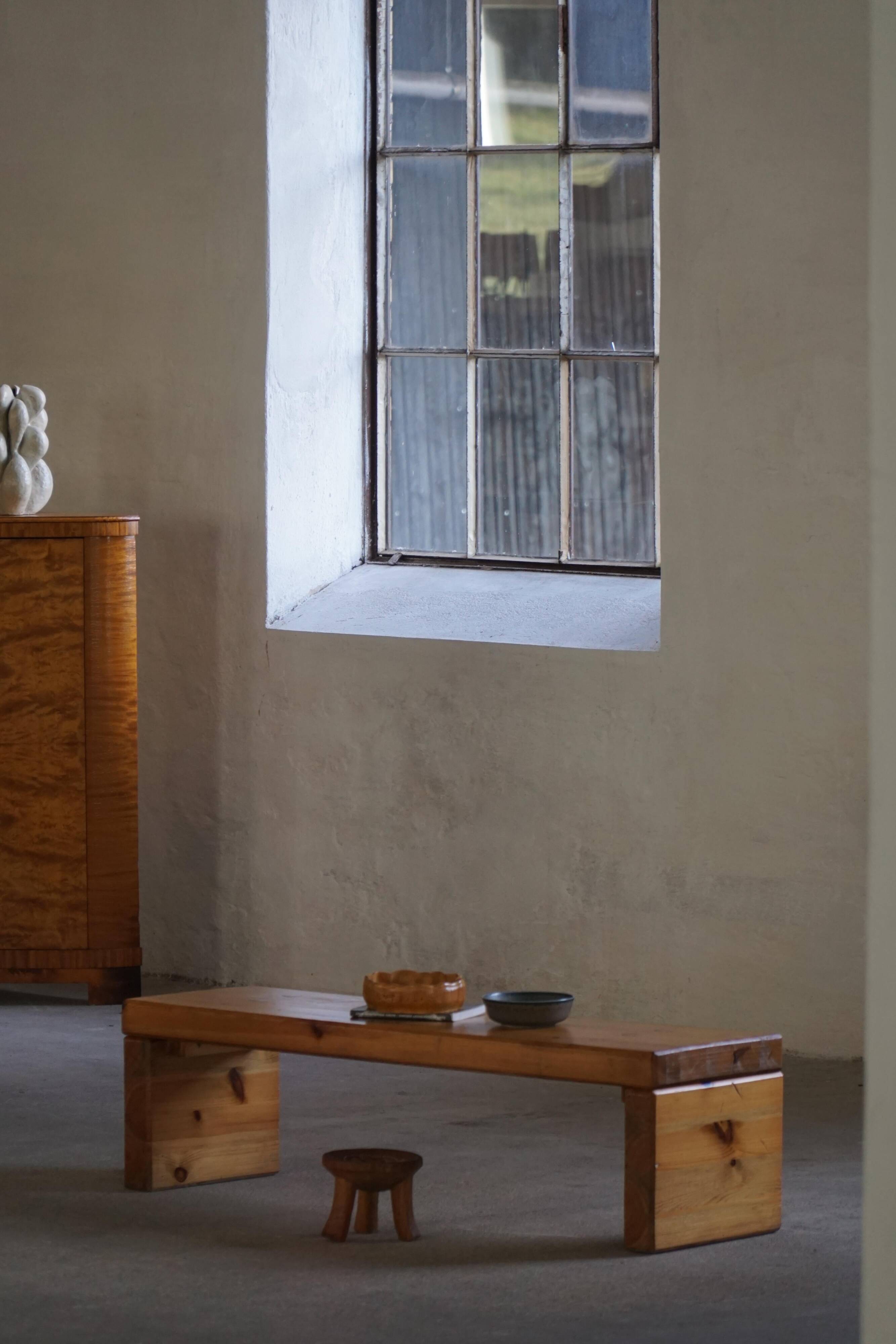 Brutalist modern Swedish table/bench in solid pine, mid-20th century, 1960s.