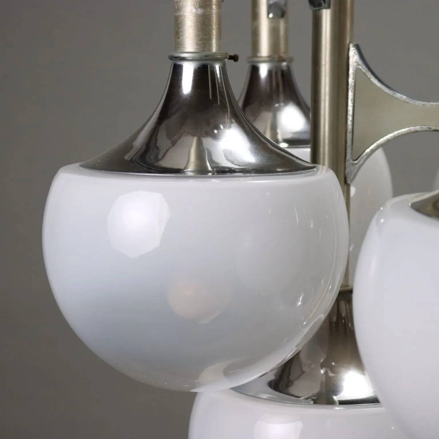Vintage lacquered steel chandelier with glass spheres, Italy, 1960s-1970s.