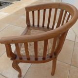 2 Colonial armchairs in natural solid wood with cane seats