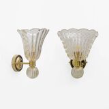 Attributed to Barovier & Toso Brass and Pulegoso Murano Glass Sconces, Pair