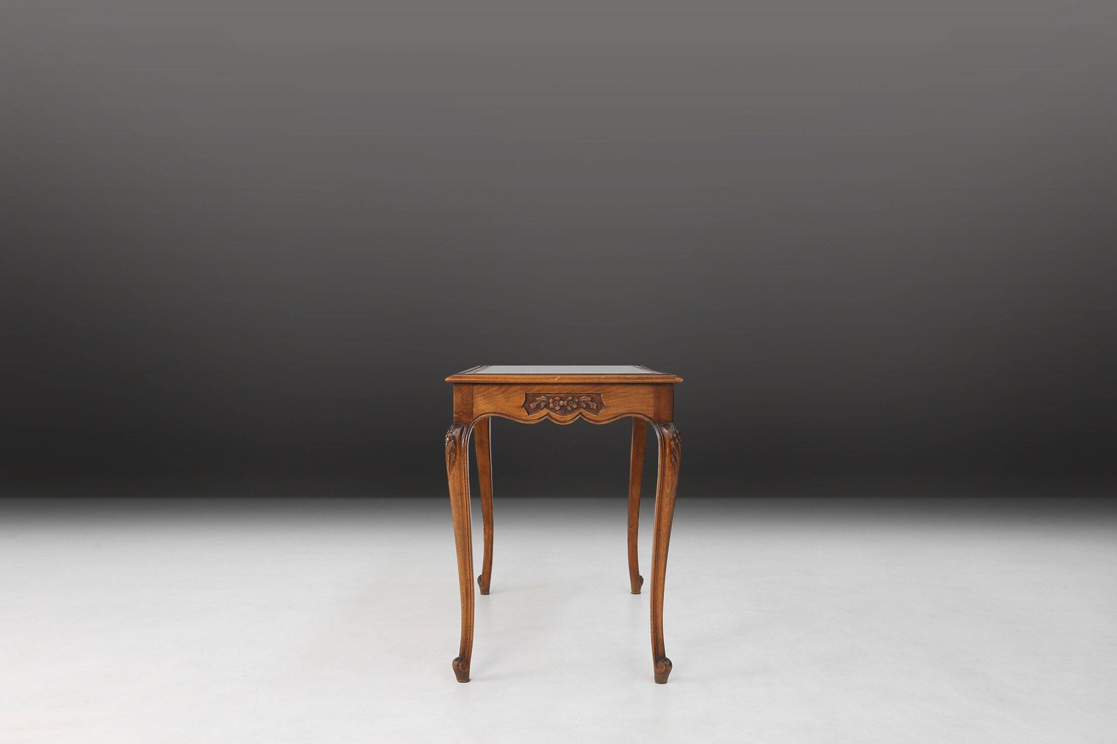 Sculpted Side Table in Wood, Glass & Rattan, France 1950s