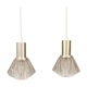 A set of smaller hanging lamps, in hard pressed glass, with metal top