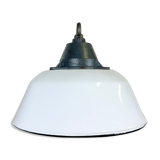 White Enamel and Cast Iron Industrial Pendant Light, 1960s